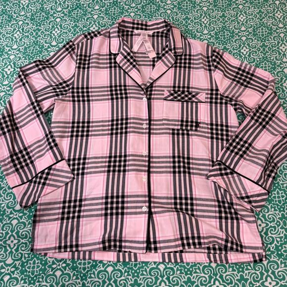 Victoria's Secret Other - Victorias Secret Pink Plaid Flannel Pajama Set Lurex Shimmer Womens Small Pjs
